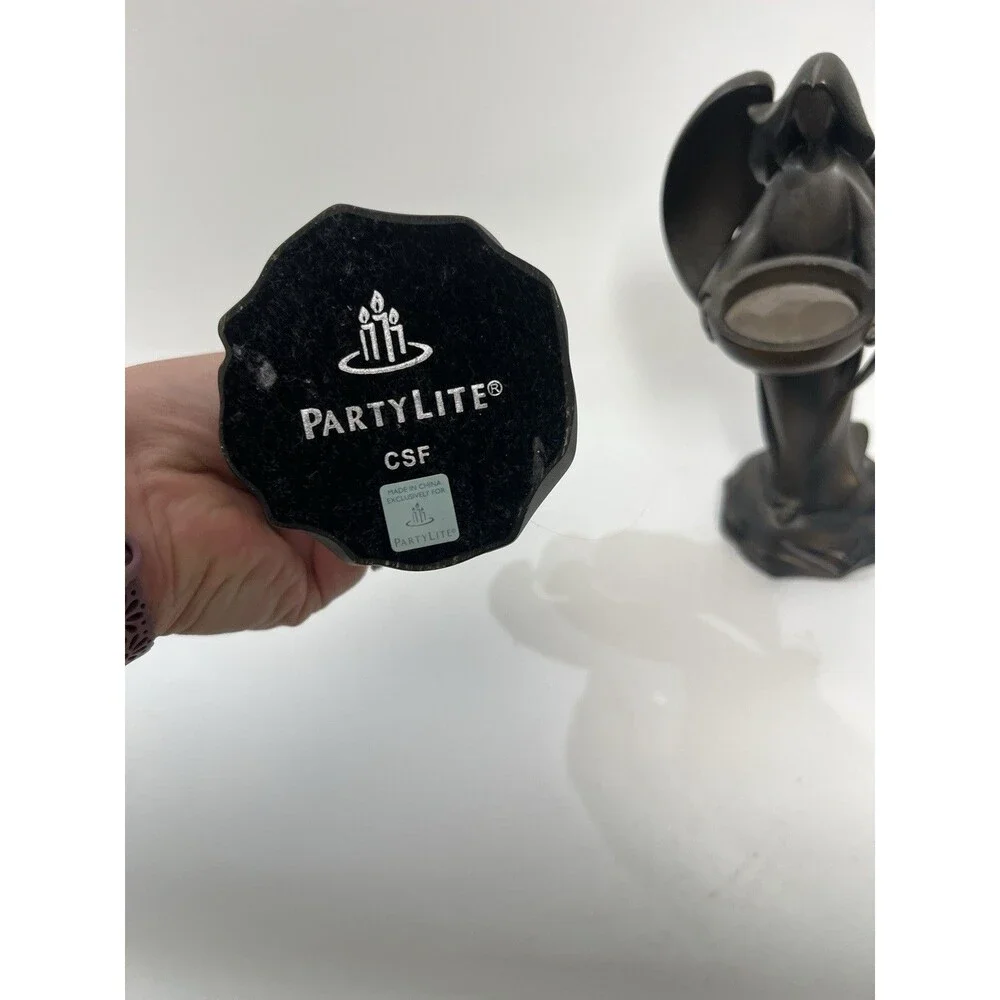 PartyLite CSF Set of 2 Black Metal Angel Votive/Tea Light Candle Holders